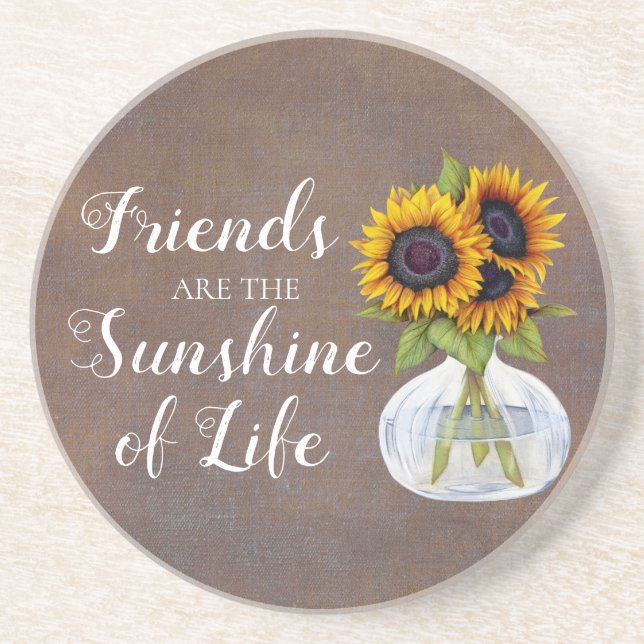 Rustic Yellow Brown Sunflowers Vase Friend Quote Getränkeuntersetzer (Vorne)