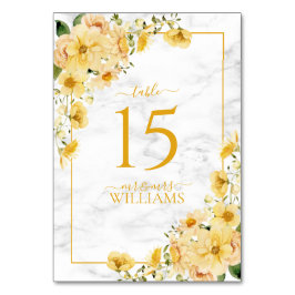 Rustic Yellow Floral Marble Reception Wedding Tischnummer