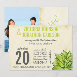 Rustic Yellow Lime Succulent Typography Wedding Einladung