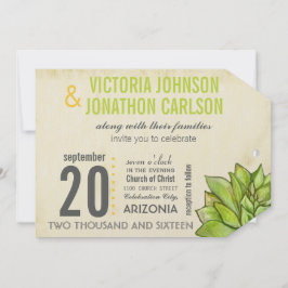Rustic Yellow Lime Succulent Typography Wedding Einladung