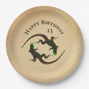 Rustic Yin Yang Lizards Birthday Pappteller