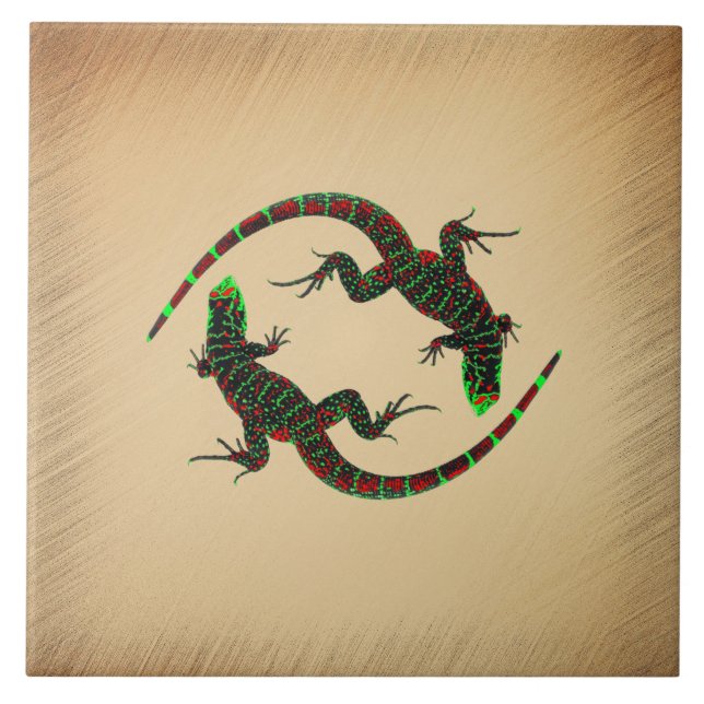 Rustic Yin Yang Lizards Fliese (Vorderseite)