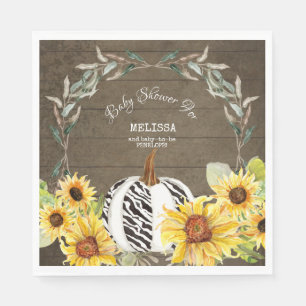 Rustic Zebra White Pumpkin Sunflower Baby Dusche Serviette