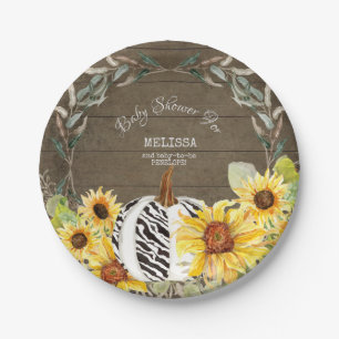 Rustic Zebra White Pumpkin Sunflowers Baby Dusche Pappteller