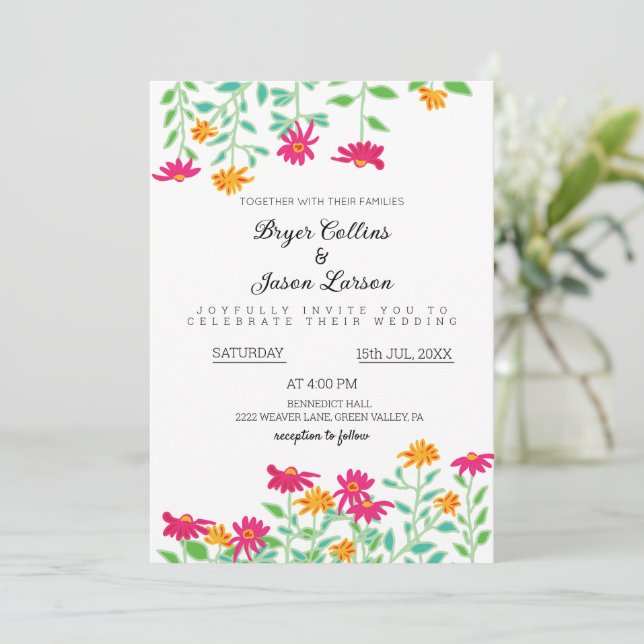 Rustic Zinnia Flowers Faire-part de mariage (Debout devant)