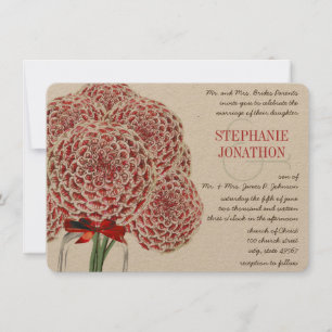 Rustic Zinnia Red Mason Jar Wild Blume Wedding Einladung