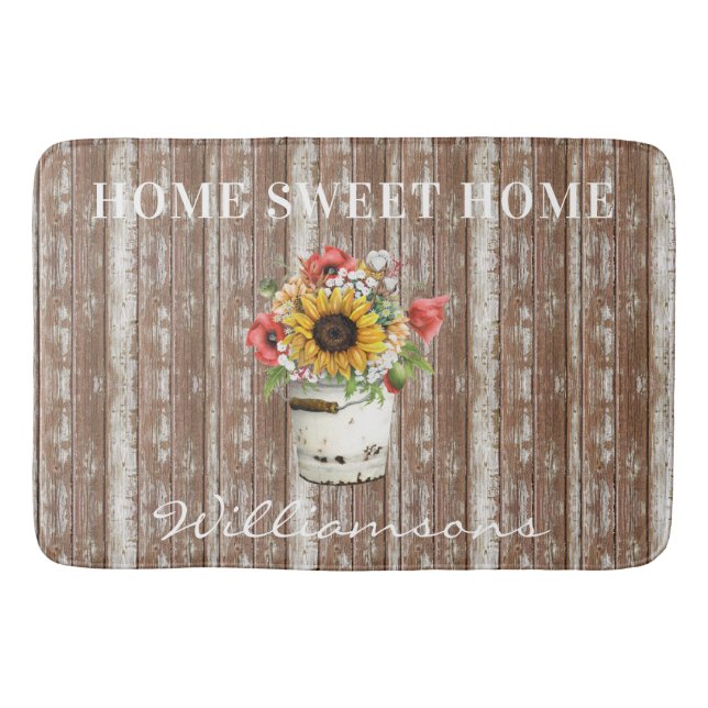 Rustic Zuhause Sweet Zuhause Wood Family Name Badematte (Vorderseite)