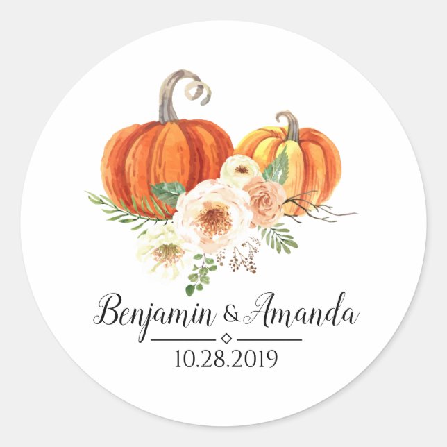 Rustica Pumpkins Hochzeit im Herbst Runder Aufkleber (Vorderseite)