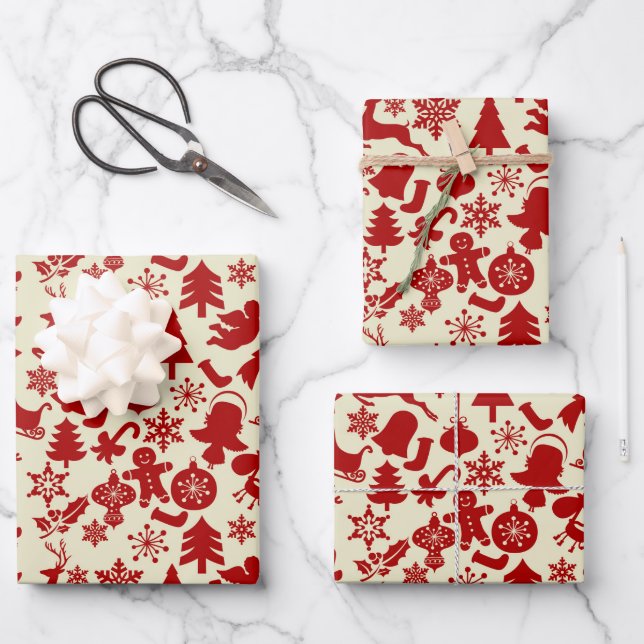 RusticRouge Motif Festif Papier d'enveloppement de (Recto)