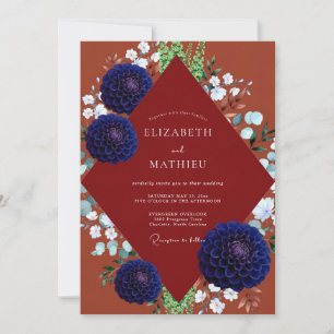 Rustige Navy-Dahlie-Hochzeit Einladung