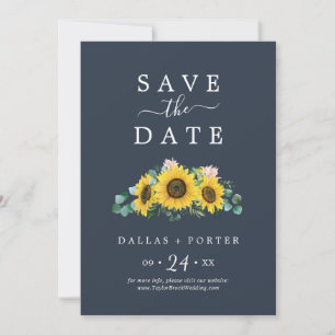 Rustige Sonnenblume Navy Blaue Save the Date Kar