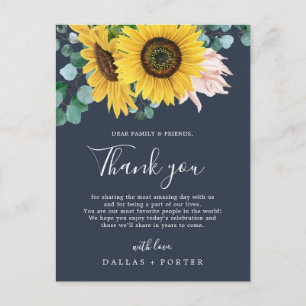 Rustige Sonnenblume Navy Dankeschön-Empfangskart Postkarte
