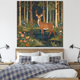 Rustige Waldhirsche Boho-Waldgrün Leinwanddruck