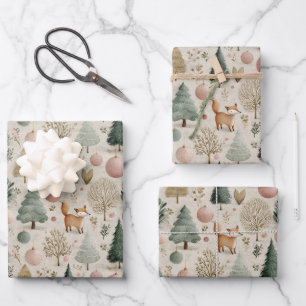 Rustiger Fuchs und Weihnachtsbaum mit Pastellschmu Geschenkpapier Set