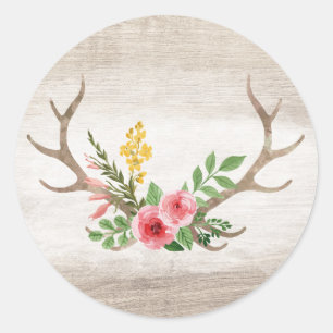 Rustiges Hirschgeweih-Bohemian-Blumen-Watercolor-H Runder Aufkleber