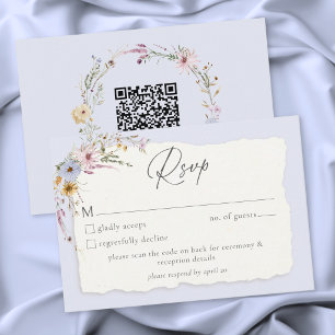 Rustik Blaue Romantische Wildblumen-Hochzeit QR RSVP Karte