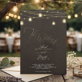 Rustik-braune Lichterketten Romantische Hochzeit Einladung