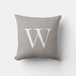 Rustik-grauer Jute-Monogramm Kissen