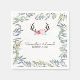 RUSTIK Hirschantler und rosa Rose Serviette