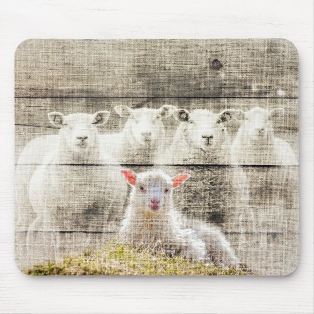 Rustik Schaf Lamm Jute Mousepad (Vorne)
