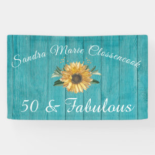 Rustikal 50 und üppig Sonnenblumen Aquamarin Banner