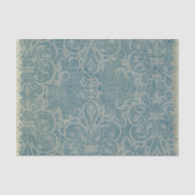 rustikal, aquamarin, beige, Damast, mit Blumen, Seidenpapier (Vorderseite)