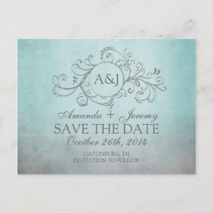 Rustikal Aquamarin und grau Save the Date Bohemisc Ankündigungspostkarte