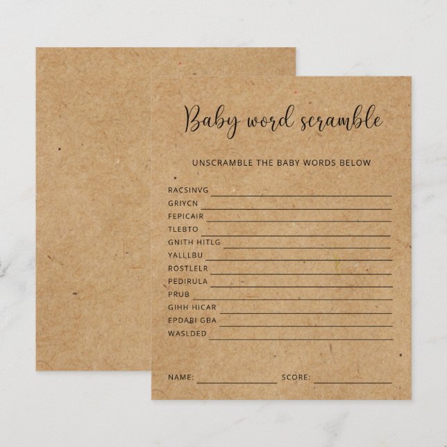 Rustikal - Baby Word Scramble | Baby Showspiel (Vorne/Hinten)