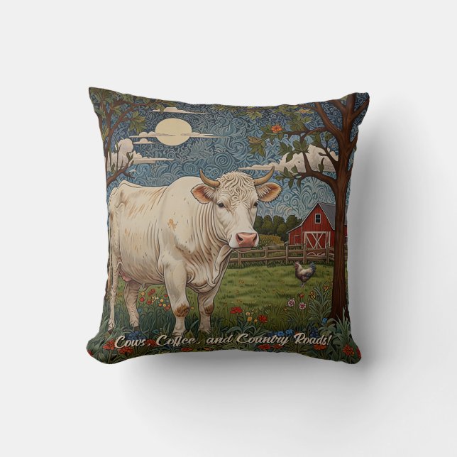 Rustikal bedrücktes Land chic boho Kuh farm Kissen (Vorderseite)