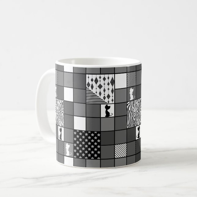 Rustikal, Beliebt, Schwarz-Weiß, Patchwork, Einfac Kaffeetasse (Vorderseite Links)