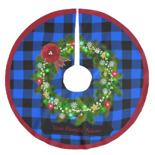 Rustikal blau Kariert, Kranz, Familienname Treppen Polyester Weihnachtsbaumdecke