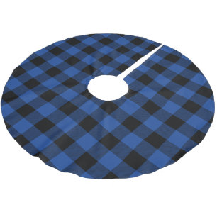 Rustikal Blau und Schwarz Buffalo Karo Kariert Polyester Weihnachtsbaumdecke
