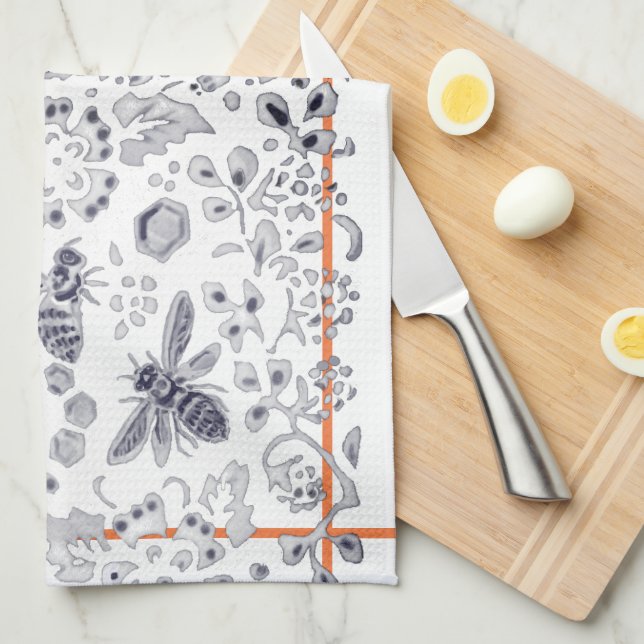 Rustikal Blau Weiße Korbblüte Hütte Hübsch Geschirrtuch (Viertel Falte)