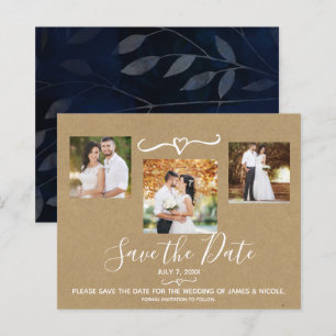 Rustikal blaue Blätter Hochzeit Foto Save the Date