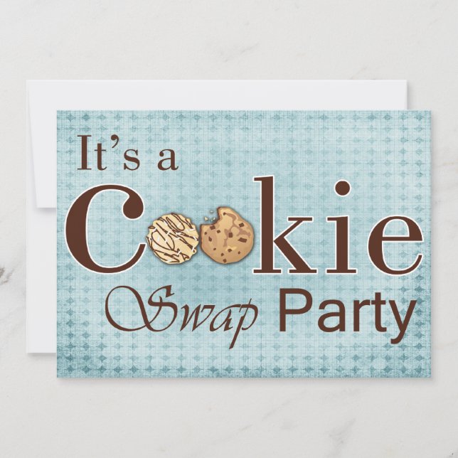rustikal-blaue Holiday Cookie Swap-Party Einladung (Vorderseite)