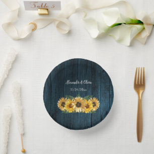 Rustikal blaue Sonnenblumen Hochzeitspapier Bowls Pappteller