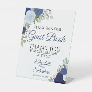 Rustikal Blue Boho Floral Bitte Unterschreiben Sie Sockelschild
