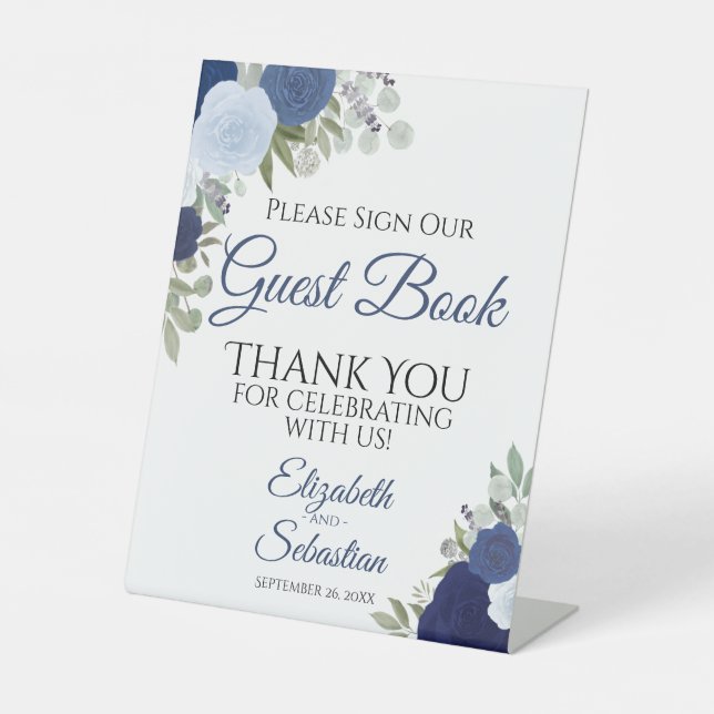 Rustikal Blue Boho Floral Bitte Unterschreiben Sie Sockelschild (Vorderseite)