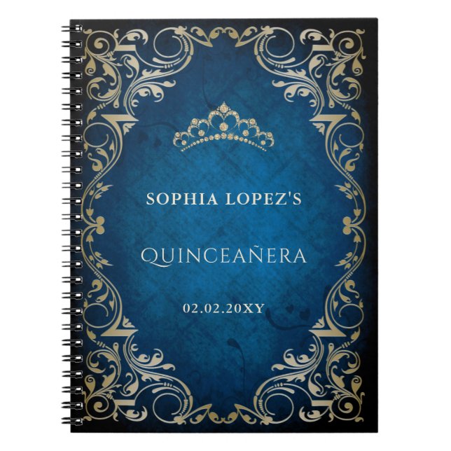 Rustikal Blue Gold Princess Tiara Quinceanera Notizblock (Vorderseite)
