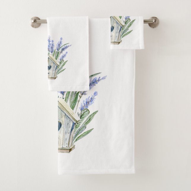 Rustikal Blue Lavender Birdhouse Floral Badhandtuch Set (Insitu)