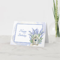 Rustikal Blue Lavender Birdhouse Floral Geburtstag