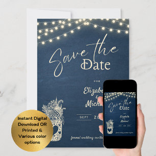 Rustikal Blue Mason Jar Save the Date Digital Prin Einladung