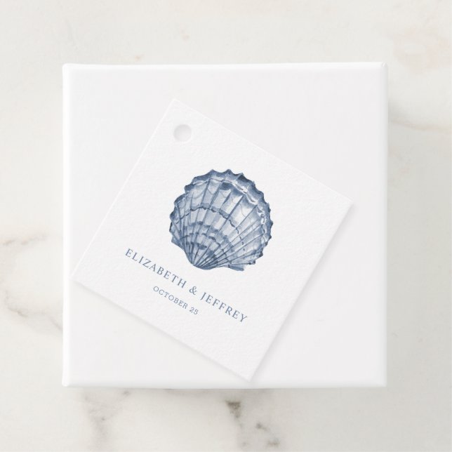 Rustikal Blue Seashells Marine Ocean Beach Hochzei Geschenkanhänger (Beispiel)