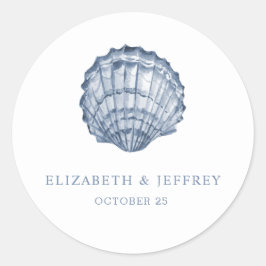 Rustikal Blue Seashells Marine Ocean Beach Hochzei Runder Aufkleber