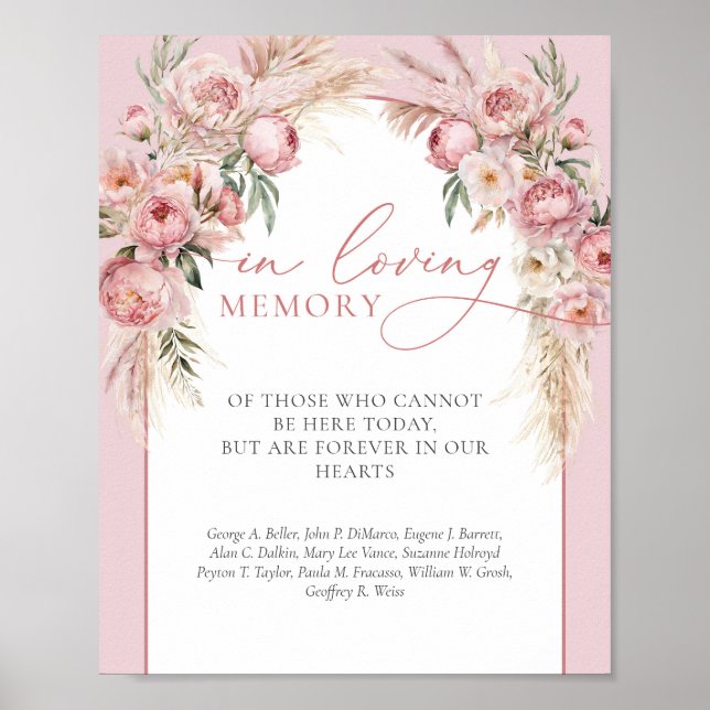 Rustikal Blush Pink Pampas in liebevollem Gedächtn Poster (Vorne)