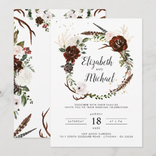 Rustikal Boho Botanical Wedding Einladung