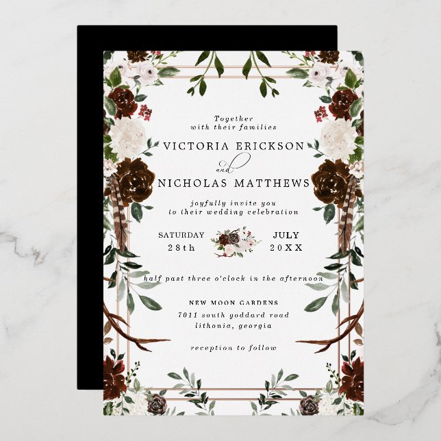 Rustikal | Boho Botanical Wedding Einladung (Vorderseite/Rückseite)