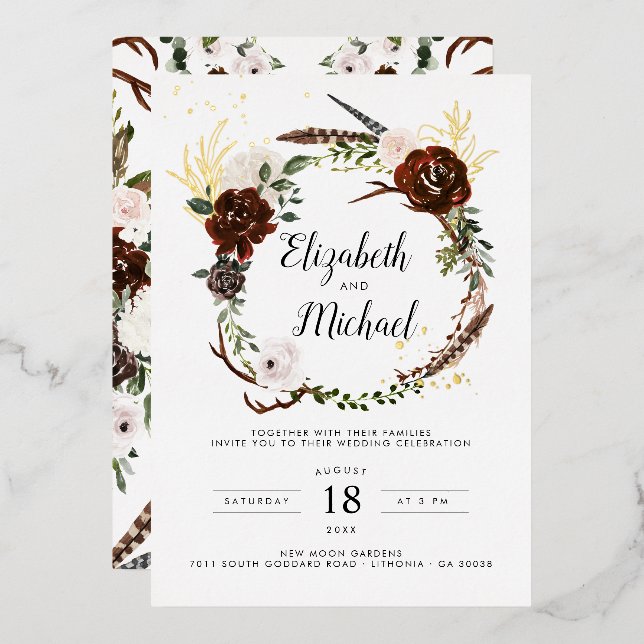 Rustikal | Boho Botanical Wedding Einladung (Vorderseite/Rückseite)