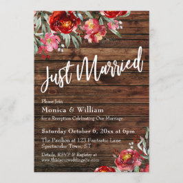 Rustikal Boho Burgundy Red Floral Just Married Einladung
