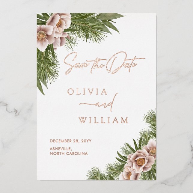 Rustikal Boho Floral Holiday Save the Date Folieneinladung (Vorderseite)
